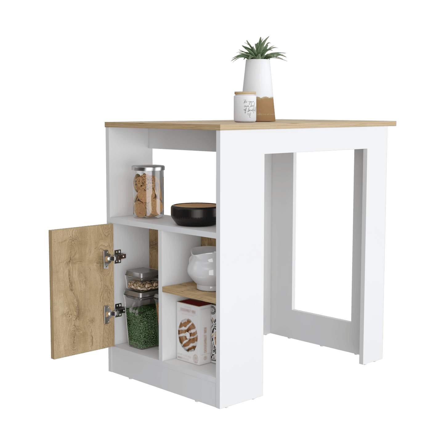 Barra de Cocina Cala, Blanco Duqueza y Macadamia, con Un Cajon y Entrepaños ZF - VIRTUAL MUEBLES