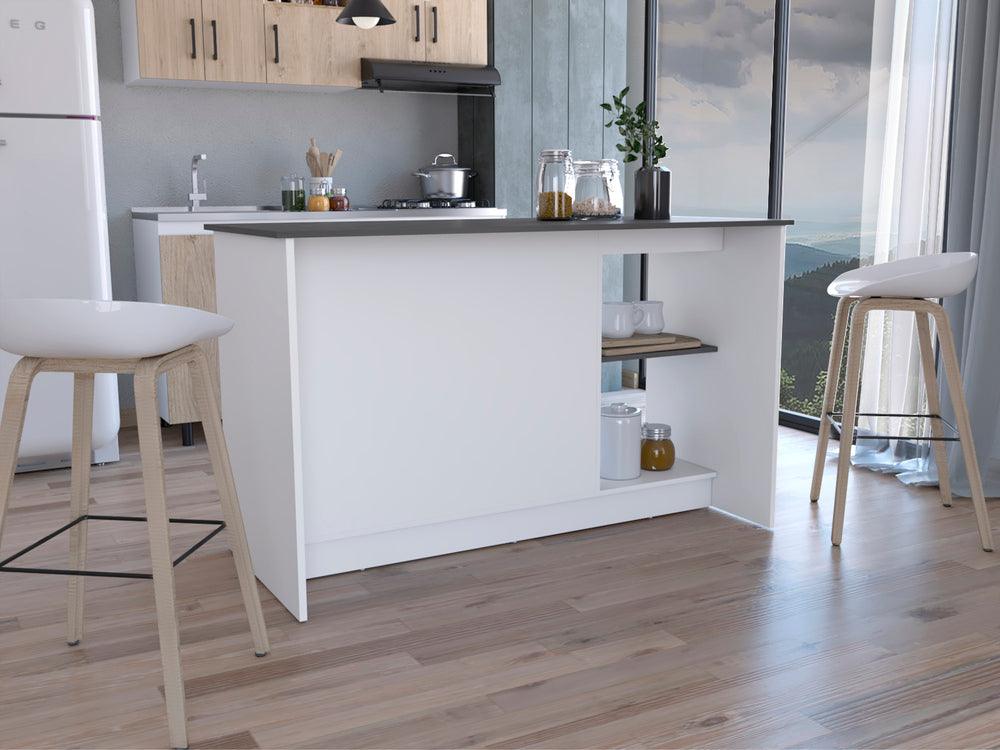 Barra de Cocina Samara, Blanco y Piedra, con Tres Entrepaños ZF - VIRTUAL MUEBLES