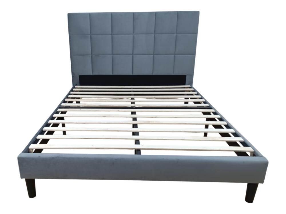 Cama doble Vertex gris oscuro con espaldar alto tapizado, para colchón 140x190 - vista lateral