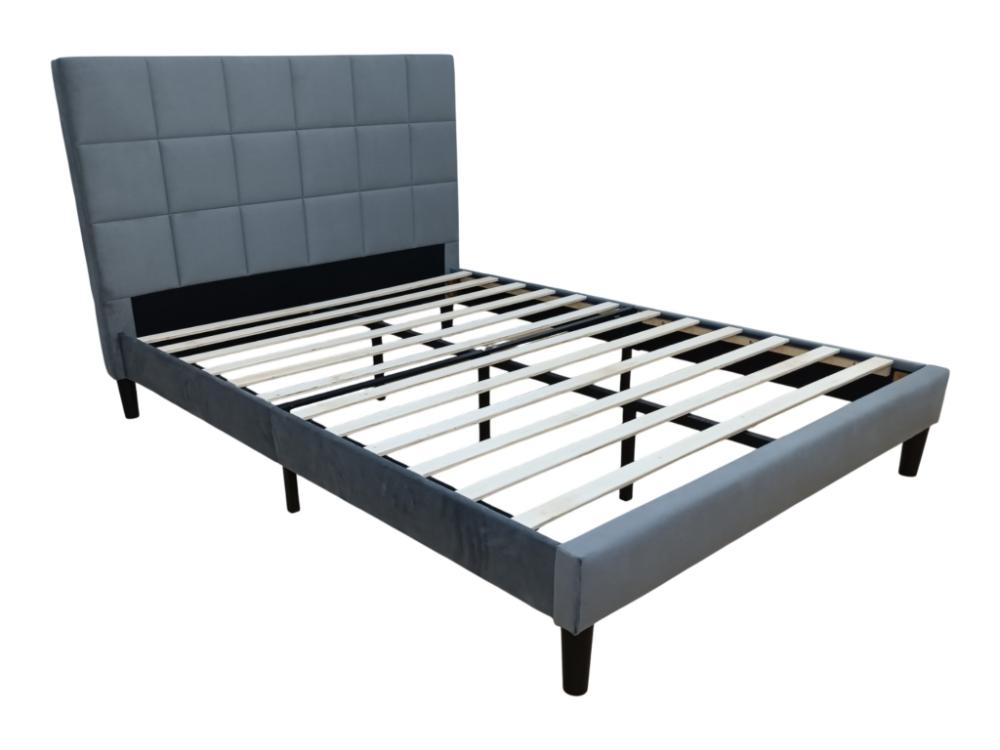 Cama doble Vertex gris oscuro con espaldar alto tapizado, para colchón 140x190 - detalle