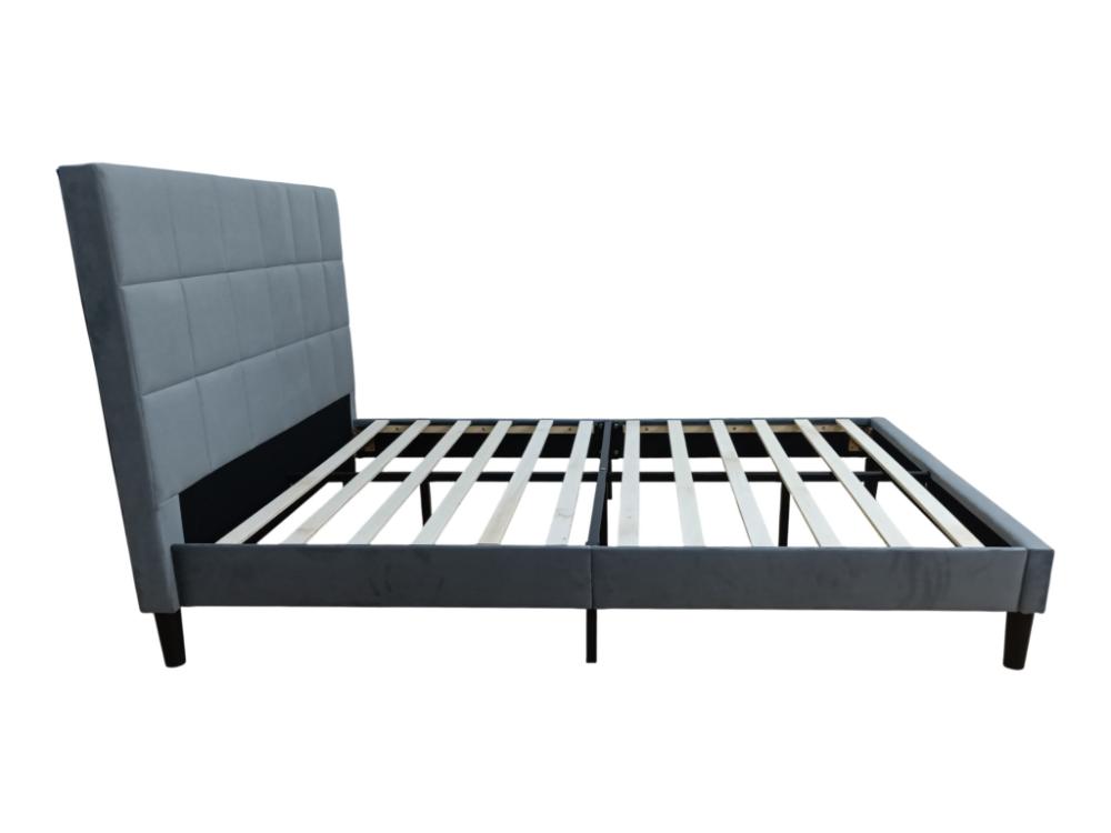 Cama doble Vertex gris oscuro con espaldar alto tapizado, para colchón 140x190 - en ambiente