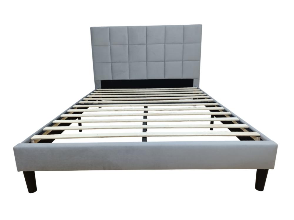 Cama doble Vertex gris claro con espaldar alto tapizado, para colchón 140x190 - vista lateral