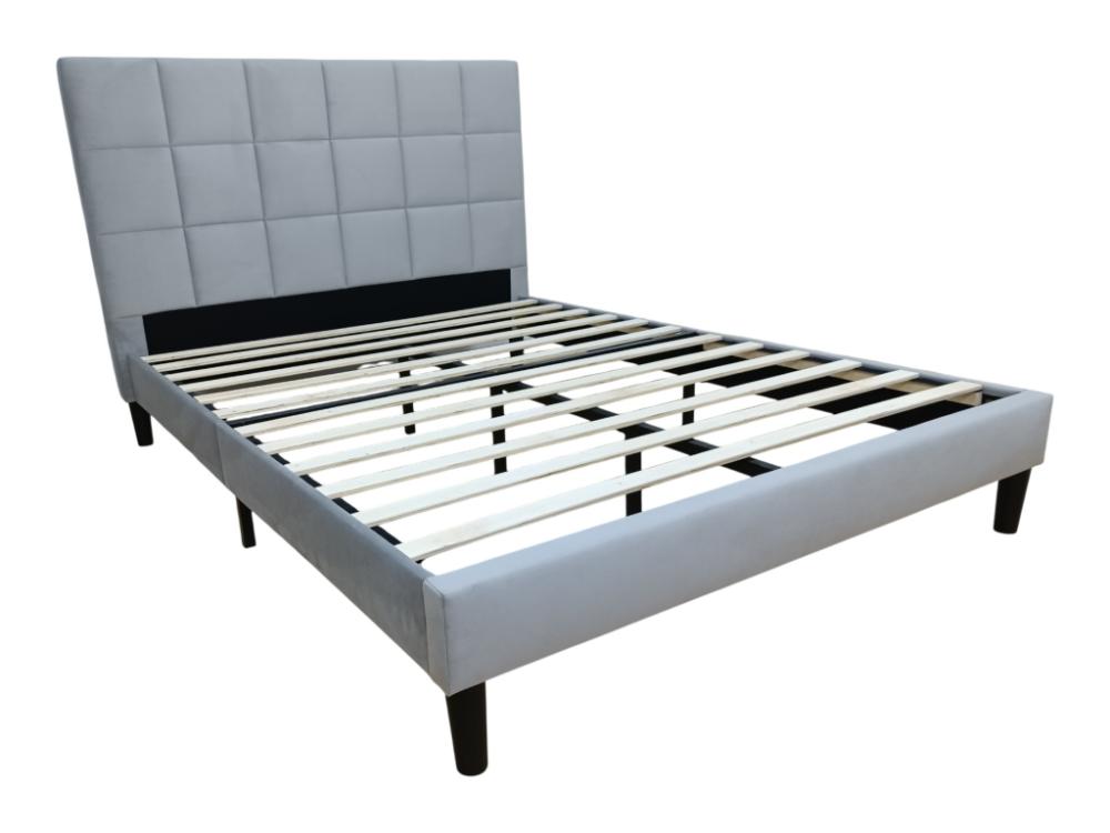 Cama doble Vertex gris claro con espaldar alto tapizado, para colchón 140x190 - detalle
