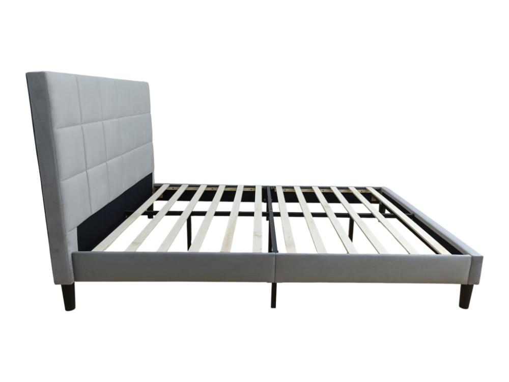 Cama doble Vertex gris claro con espaldar alto tapizado, para colchón 140x190 - en ambiente