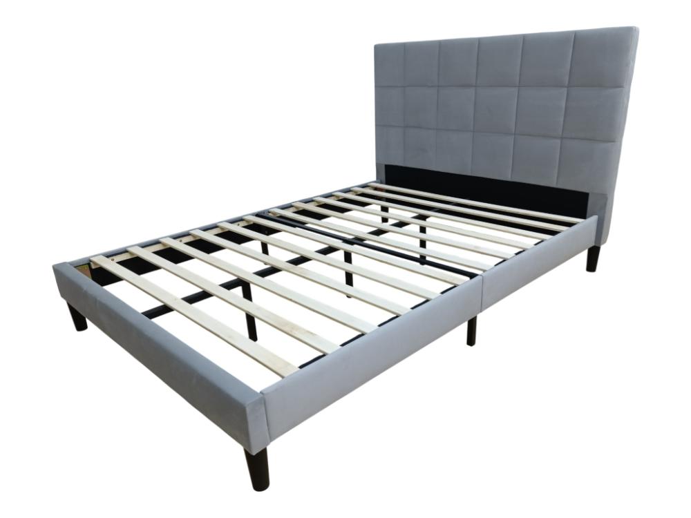 Cama doble Vertex gris claro con espaldar alto tapizado, para colchón 140x190 - medidas