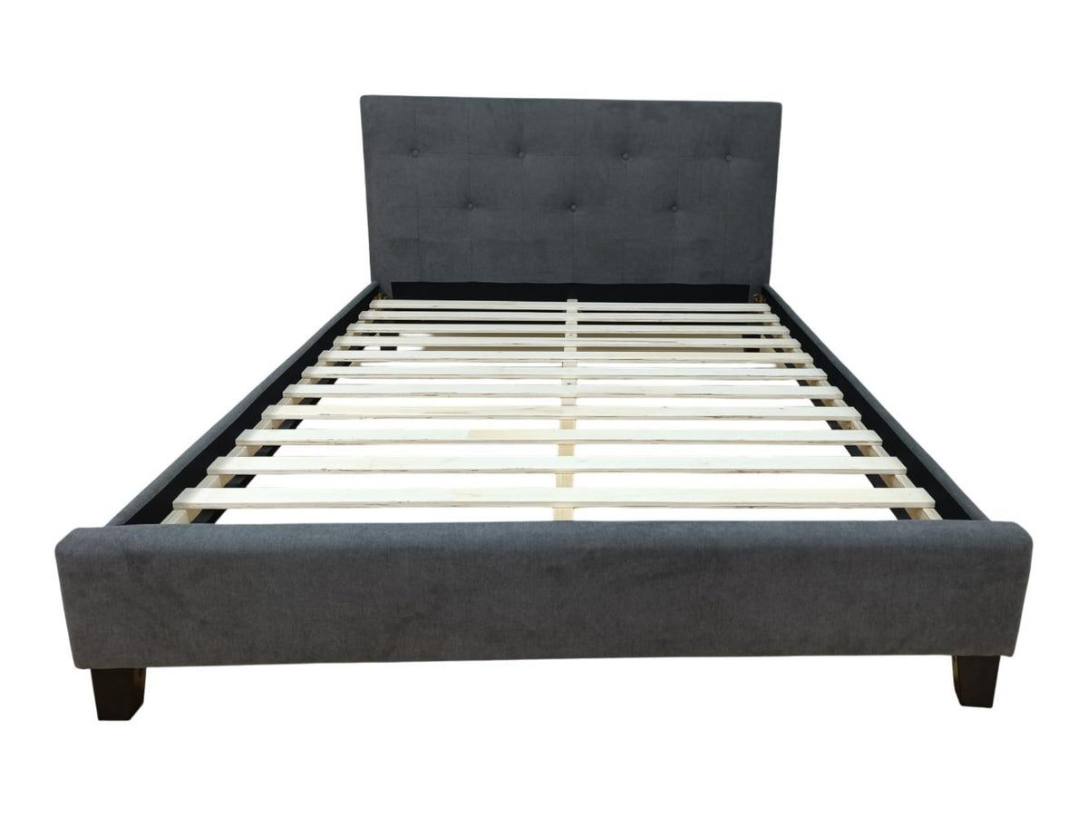 Cama doble Imperial gris oscuro con espaldar alto tapizado - vista lateral