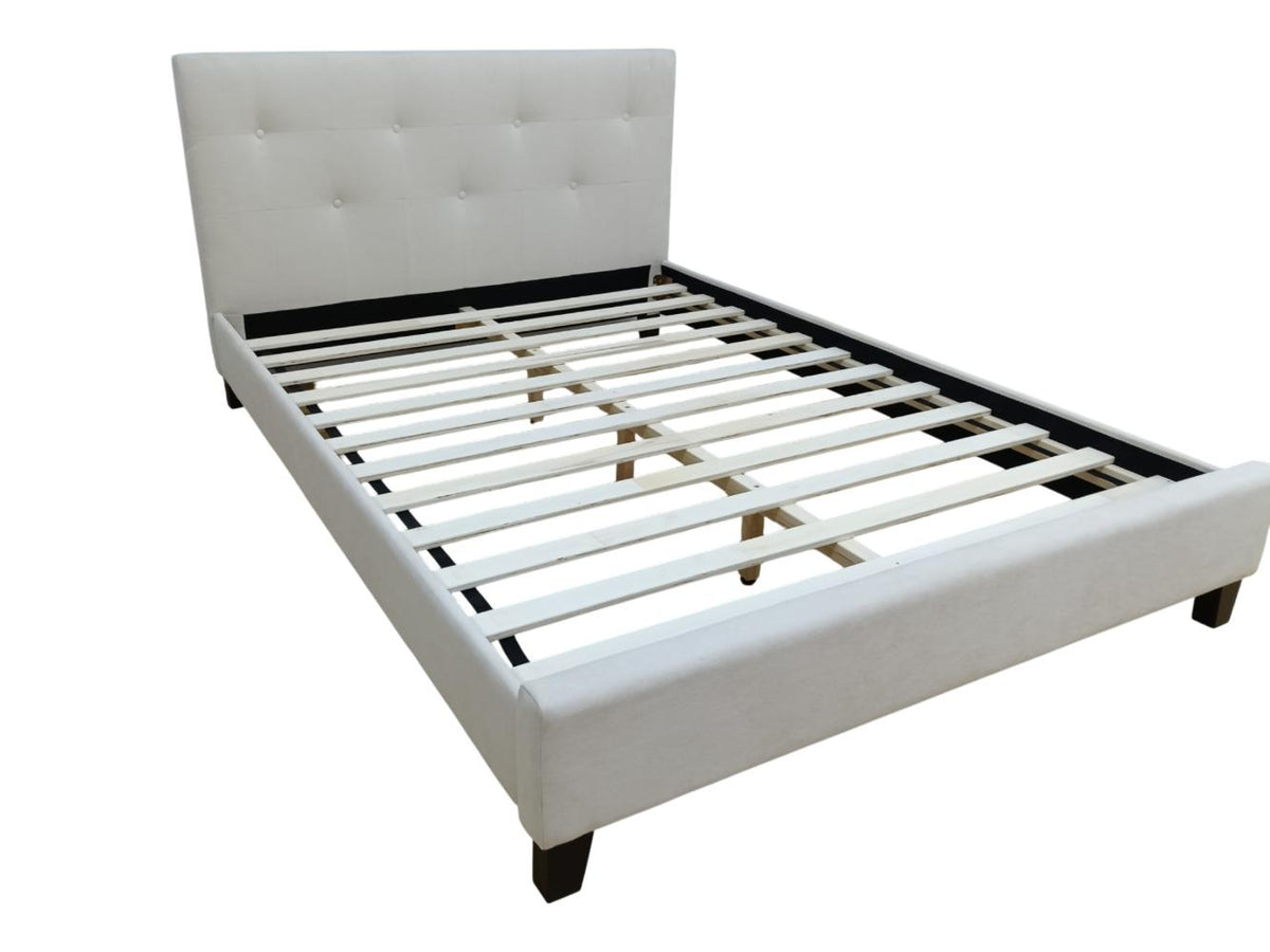 Cama Doble Imperial, Blanco, Madera Roble Tapizada, vista lateral