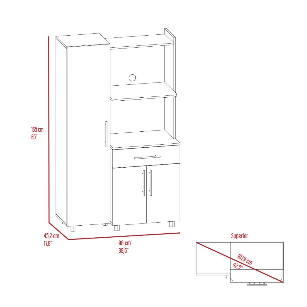 Alacena Panter, Gris y Blanco Duqueza, con espacio para microondas puertas abatibles y un cajon