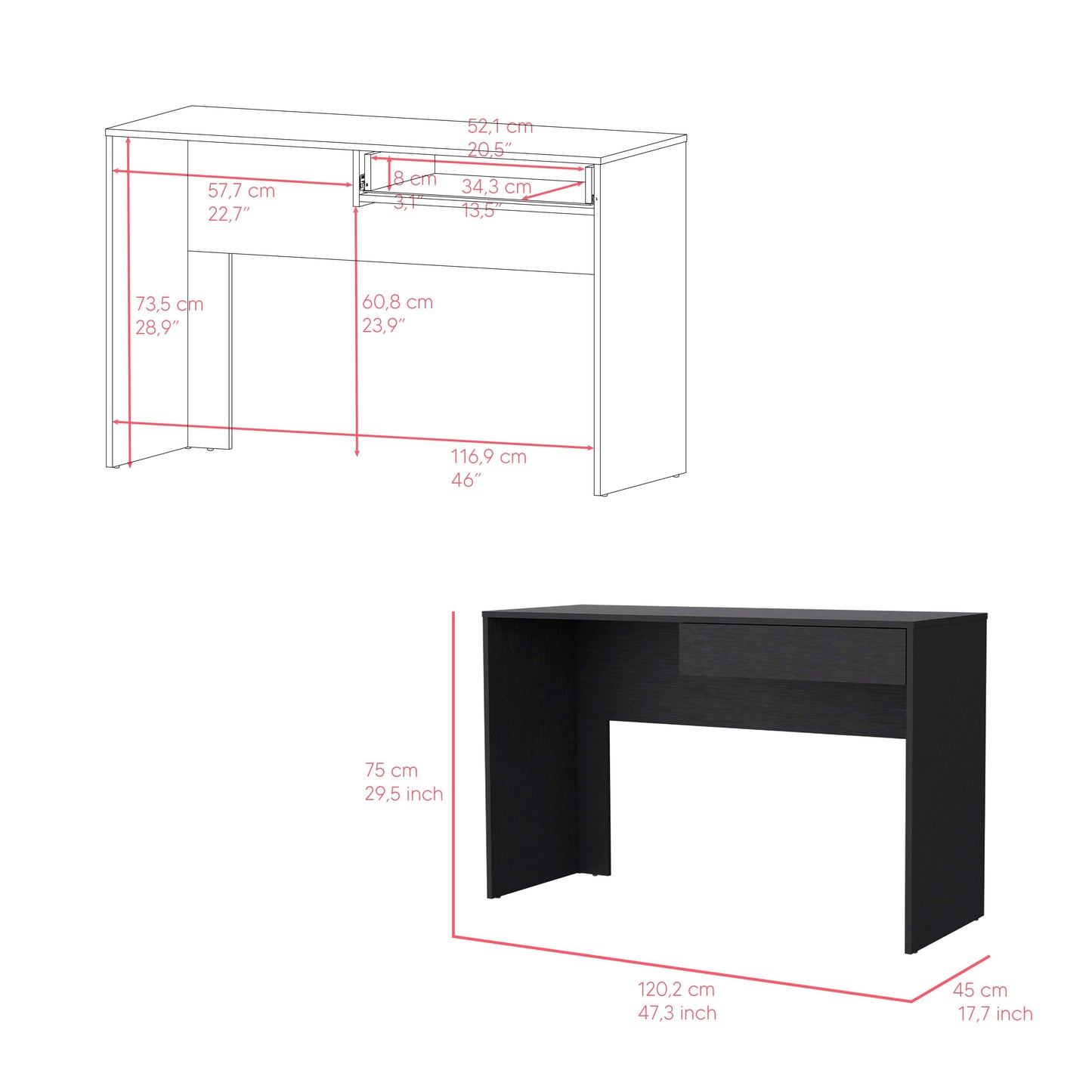 Escritorio Mantis, Wengue, con Un Cajon Organizador ZF - VIRTUAL MUEBLES