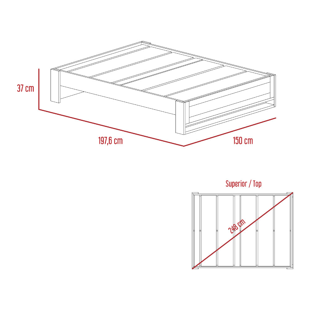 Base Cama Doble Natura, Macadamia, con tendido de tablas