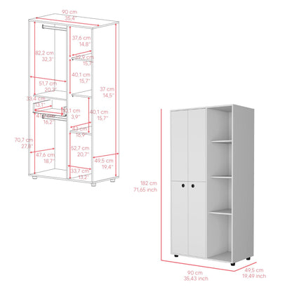 Closet Mandi, Blanco, con Dos Tubos y Un Cajon Deslizable ZF - VIRTUAL MUEBLES