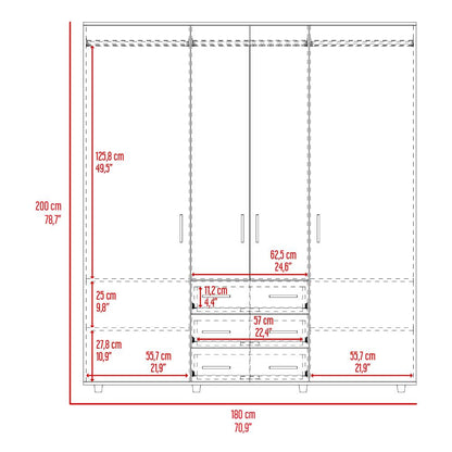 Closet Alto Fontana, Milan y Wengue, con cuatro puertas abatibles