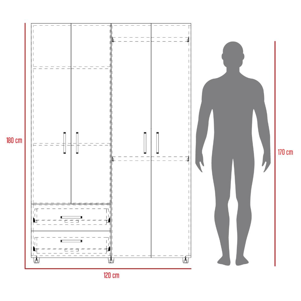 Closet Arkola, Milan y Wengue, con Dos Cajones Organizadores y Cuatro Puertas Abatibles