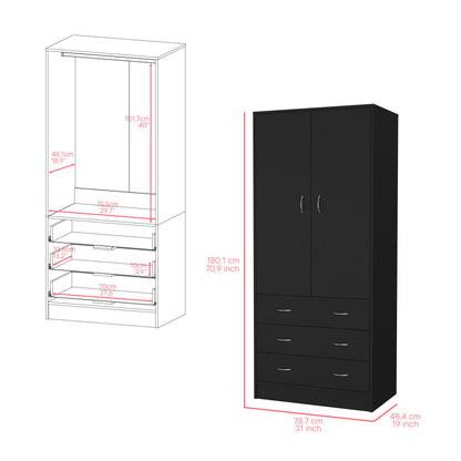 Closet Pilic, Wengue, tres cajones con gran capacidad de almacenamiento