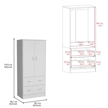 Closet Pilic, Blanco, dos cajones con gran capacidad de almacenamiento