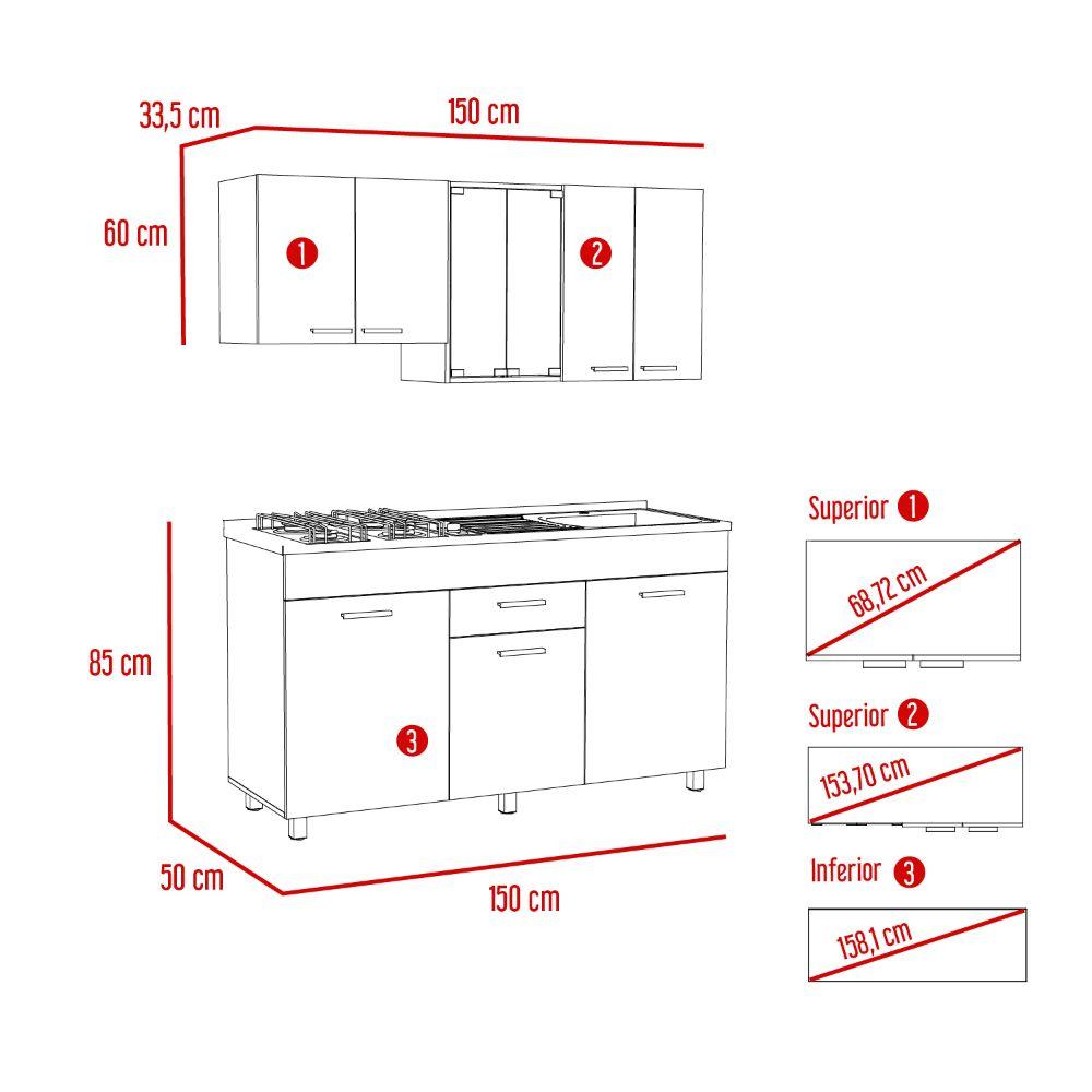 Cocina Integral Eris color Gris y Blanco.