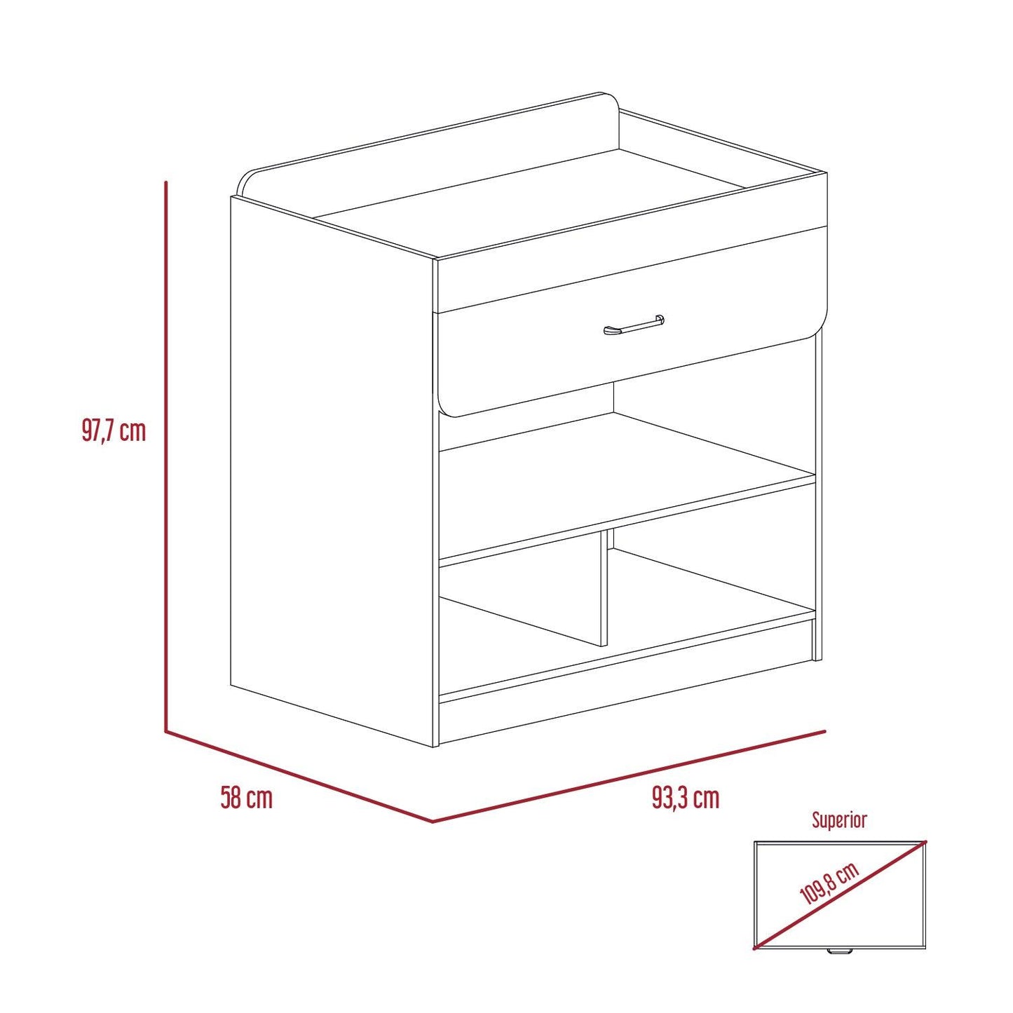 Mueble Cambiador Praga color Blanco para Ambientes.