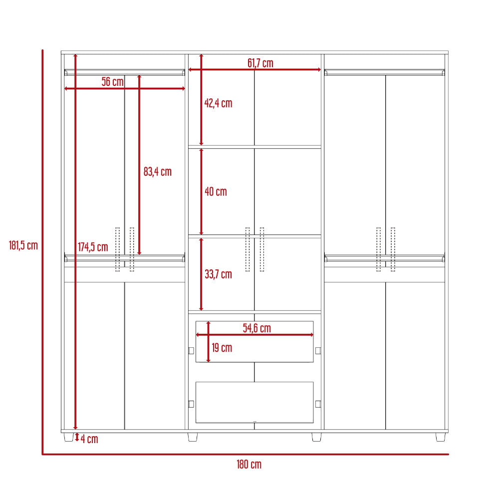 Closet Zafiro, Blanco y Beige, con Dos Cajones Multiusos y Seis Puertas Abatibles