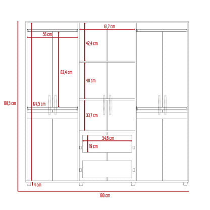 Closet Zafiro, Blanco y Beige, con Dos Cajones Multiusos y Seis Puertas Abatibles