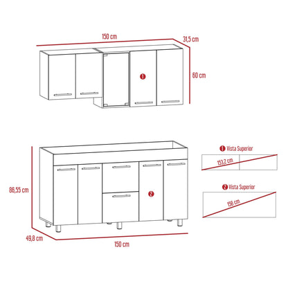 Cocina Integral Prada, Moca y Blanco, Incluye Mesón Derecho - VIRTUAL MUEBLES