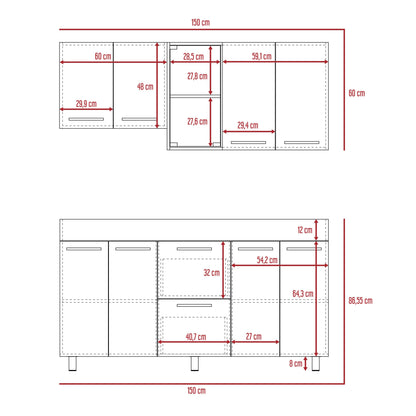 Cocina Integral Prada, Moca y Blanco, Incluye Mesón Derecho - VIRTUAL MUEBLES