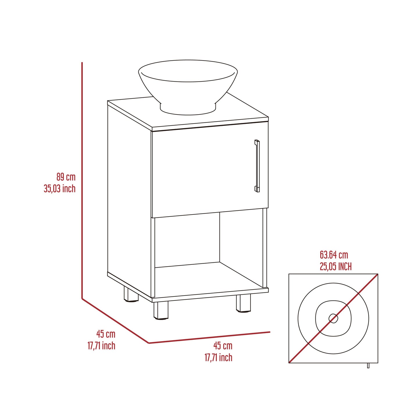 Mueble Lavamanos Gorby,Wengue, con Puerta Abatible e Incluye Lavamanos. - VIRTUAL MUEBLES