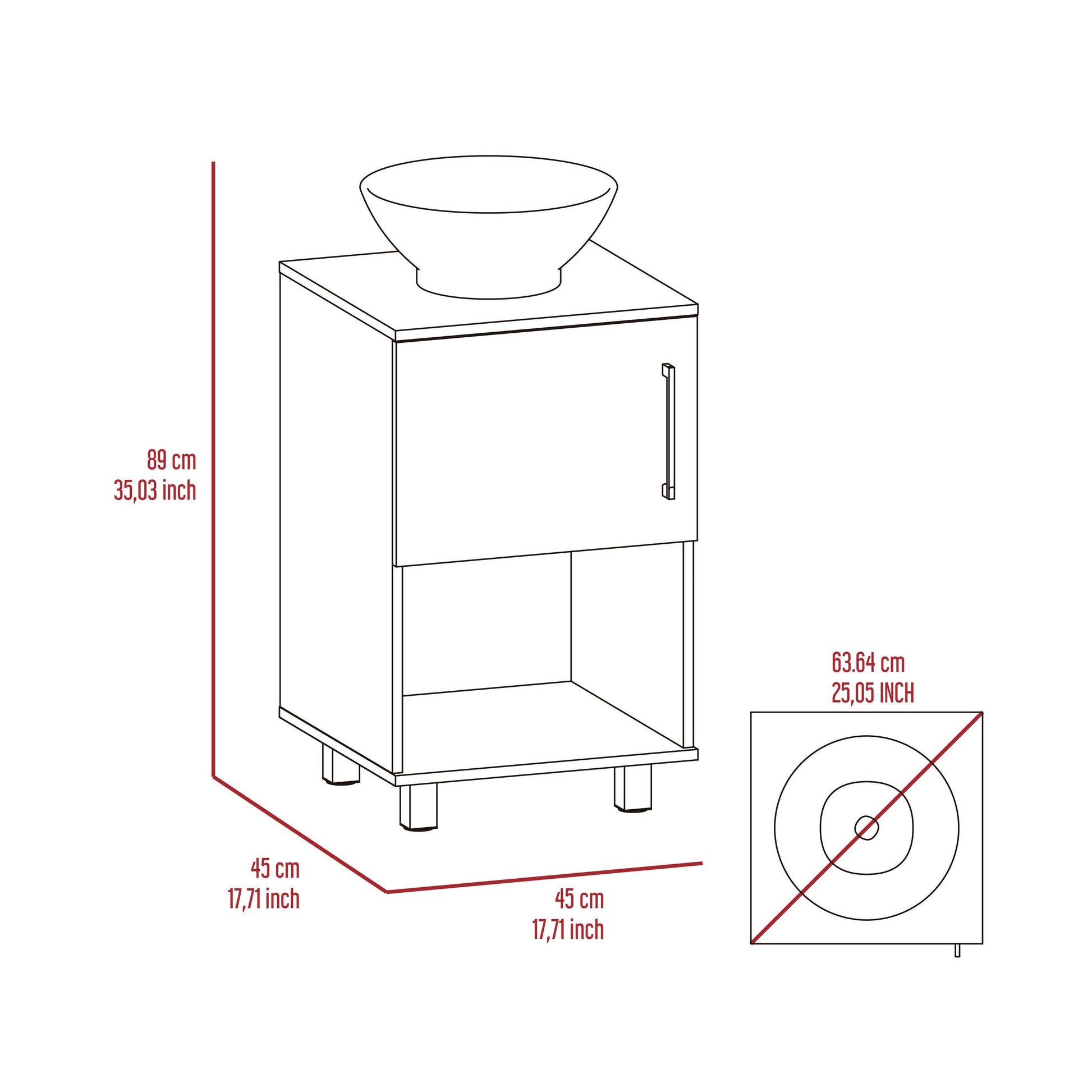 Mueble Lavamanos Gorby,Wengue, con Puerta Abatible e Incluye Lavamanos. - VIRTUAL MUEBLES