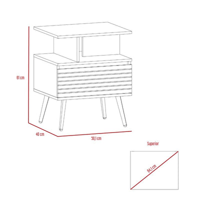 Mesa de Noche Nevis, Beige, con patas en madera