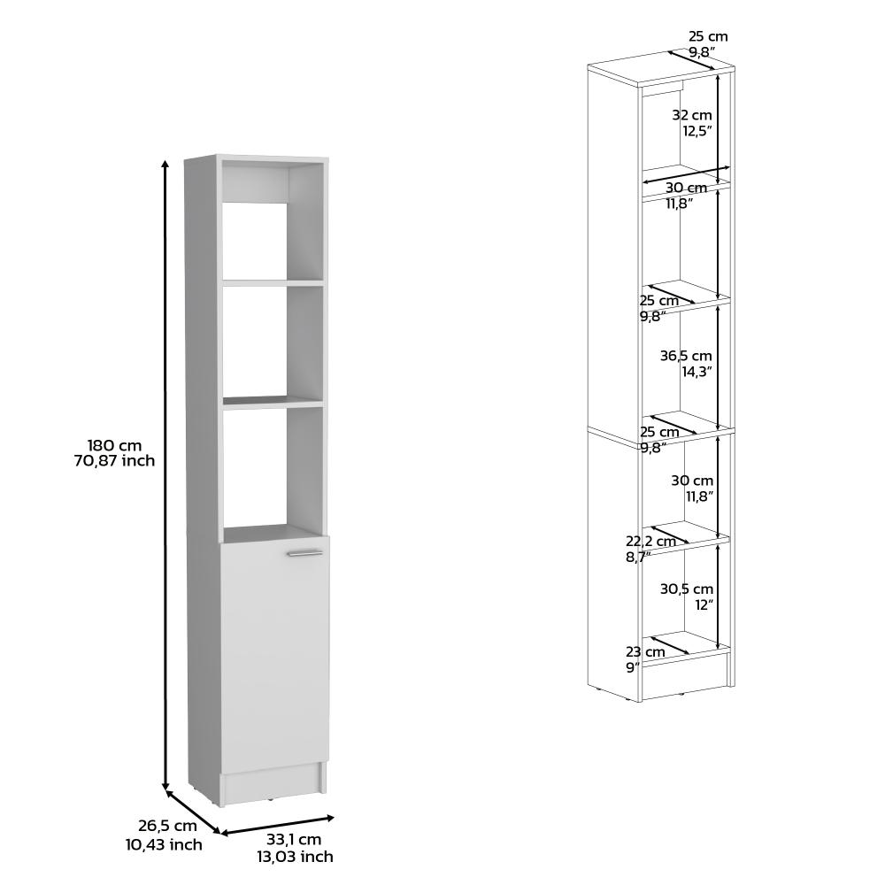 Mueble Auxiliar de Baño Karps, Blanco Marquez, con una puerta abatible y manija metalica