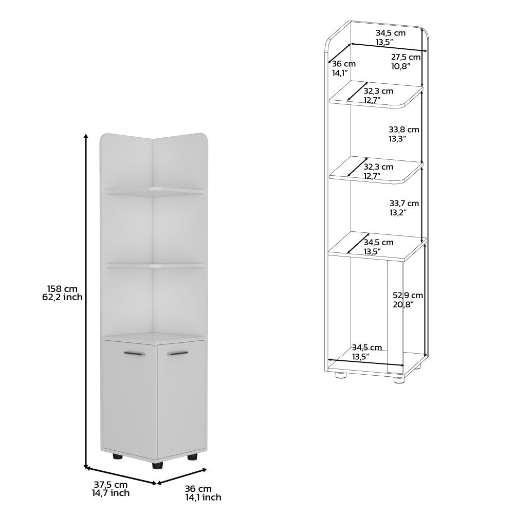 Mueble Esquinero Malibu, Blanco, con dos puertas abatibles y patas metalicas