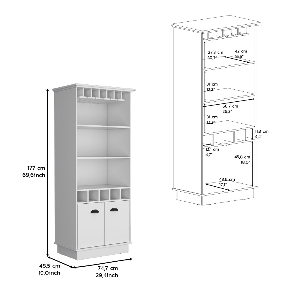 Bar Dund, Blanco, con espacio superior para copas