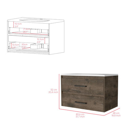 Mueble Lavamanos Praga, 2 entrepaños y 2 dos puertas batientes Nogal,