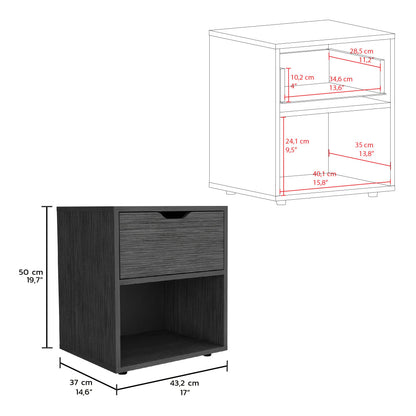 Mesa de Noche Aberdin, Gris, con deslizadores plasticos