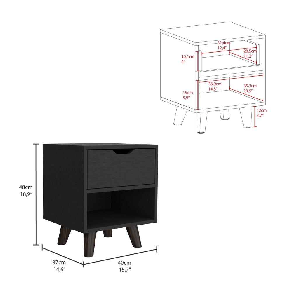 Mesa de Noche Canelo, Wengue, con Patas en Madera y un Cajón ZF - VIRTUAL MUEBLES