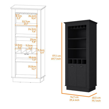 Bar Lafert, Wengue, Con Espacio Para Almacenamiento De Copas Y Dos Puertas Abatibles - VIRTUAL MUEBLES