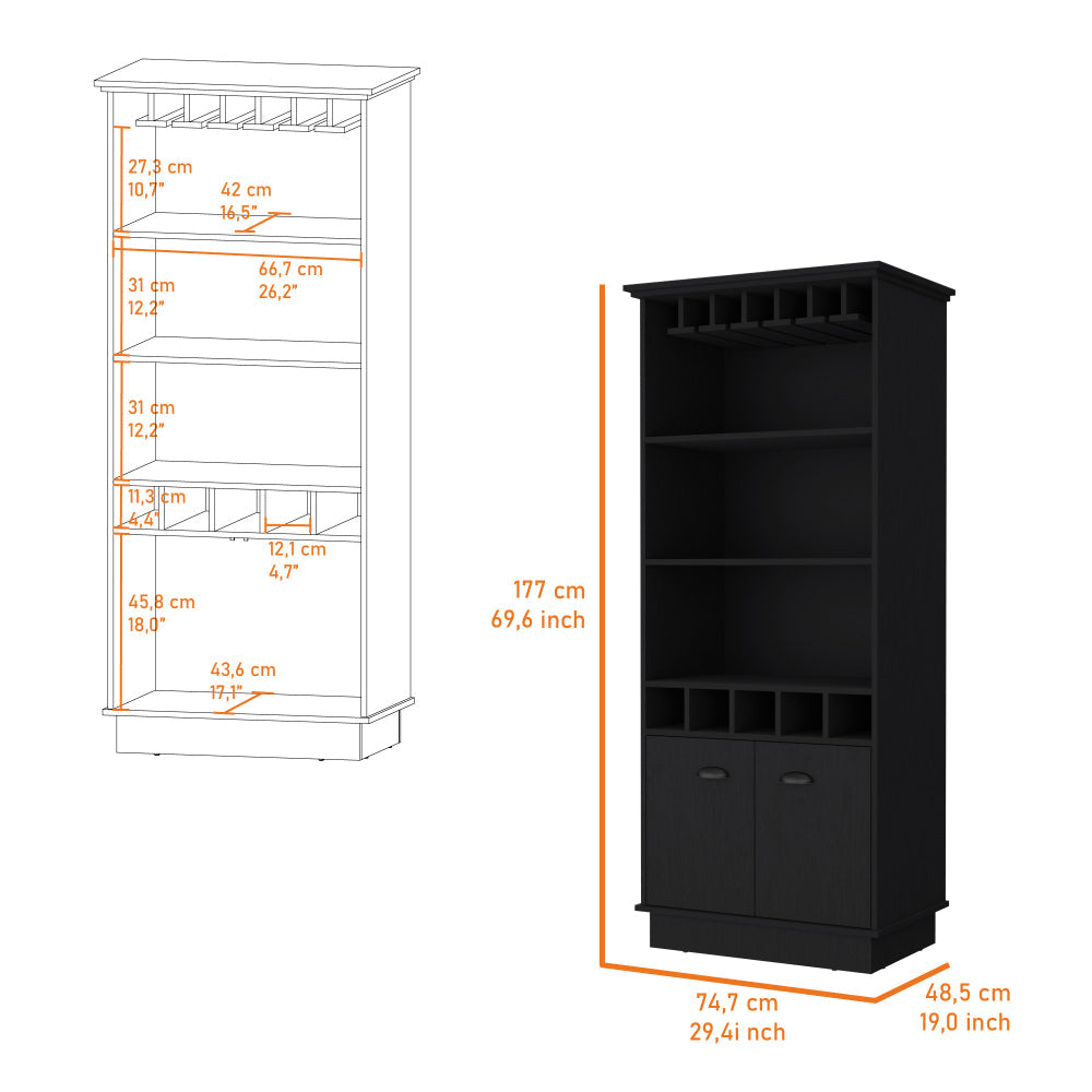 Bar Dund, Wengue, con espacio superior para copas