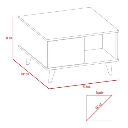 Mesa de Centro Atlas, Café Claro y Blanco, con Puerta y Patas de Madera 63 - VIRTUAL MUEBLES