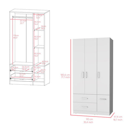 Closet Cebres, Blanco, con cuatro puertas y dos cajones