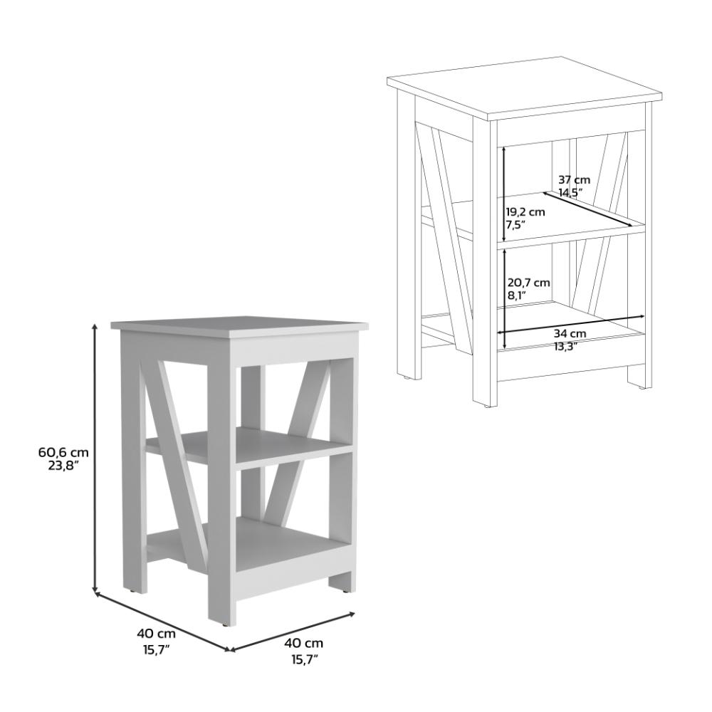 Mesa Auxiliar Baylot, Blanco, con espacios para colocar objetos decorativos