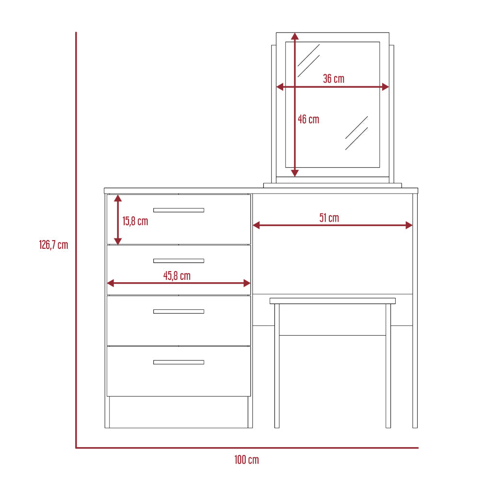 Mueble Tocador Wesley, Miel y Blanco, Cuatro Cajones Para Ubicar Maquillaje