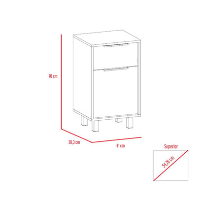 Mesa de Noche Wesley, Miel y Blanco, con Una Puerta y Un Cajón Organizador