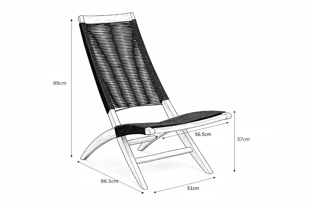 Silla plegable Lomy en madera de acacia con cuerdas negro y beige - vista posterior