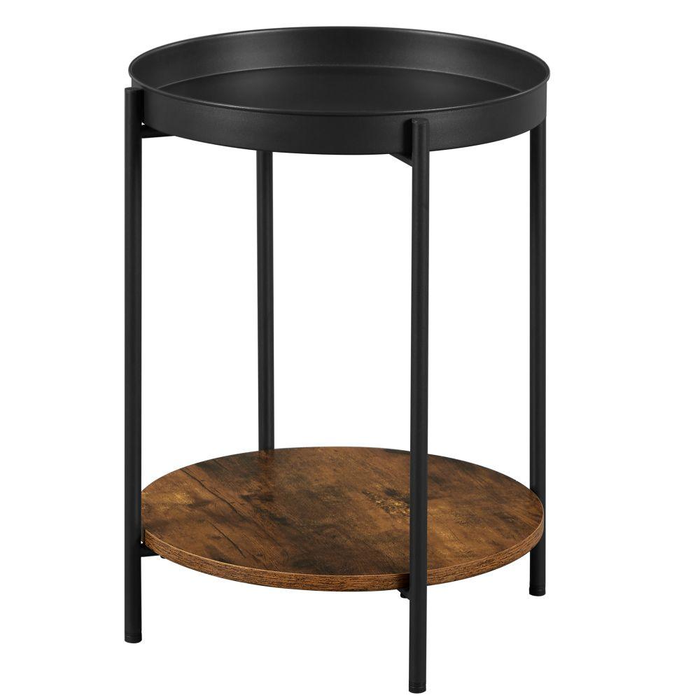 Mesa Auxiliar Tree, Negro y Roble, Ideal para Espacios Reducidos, abierto