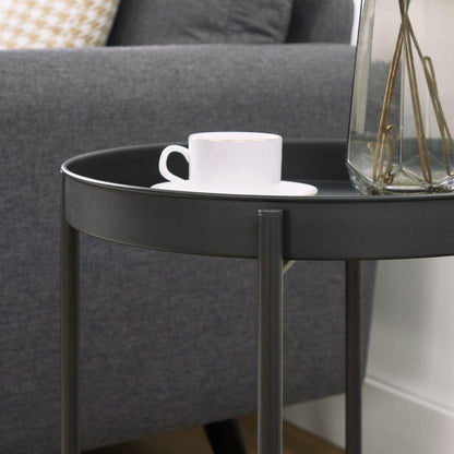 Mesa Auxiliar Tree, Negro y Roble, Ideal para Espacios Reducidos, detalle de acabado