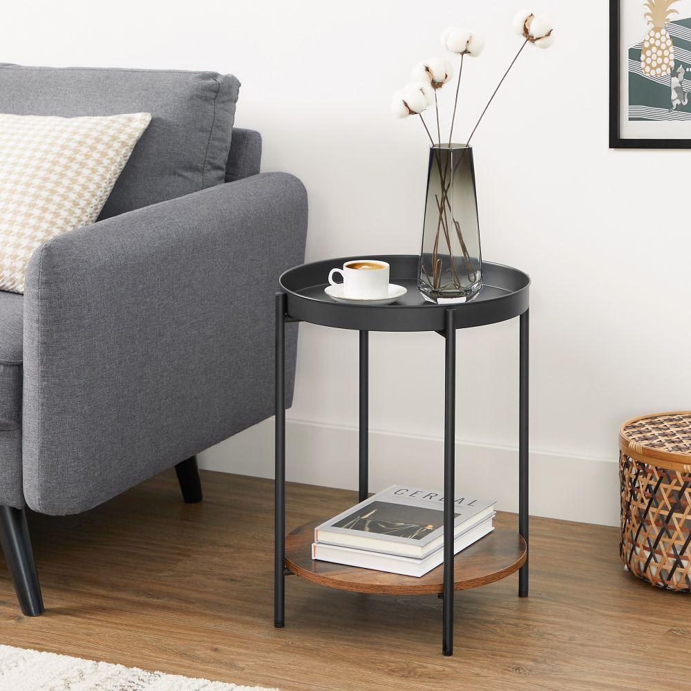 Mesa Auxiliar Tree, Negro y Roble, Ideal para Espacios Reducidos, detalle