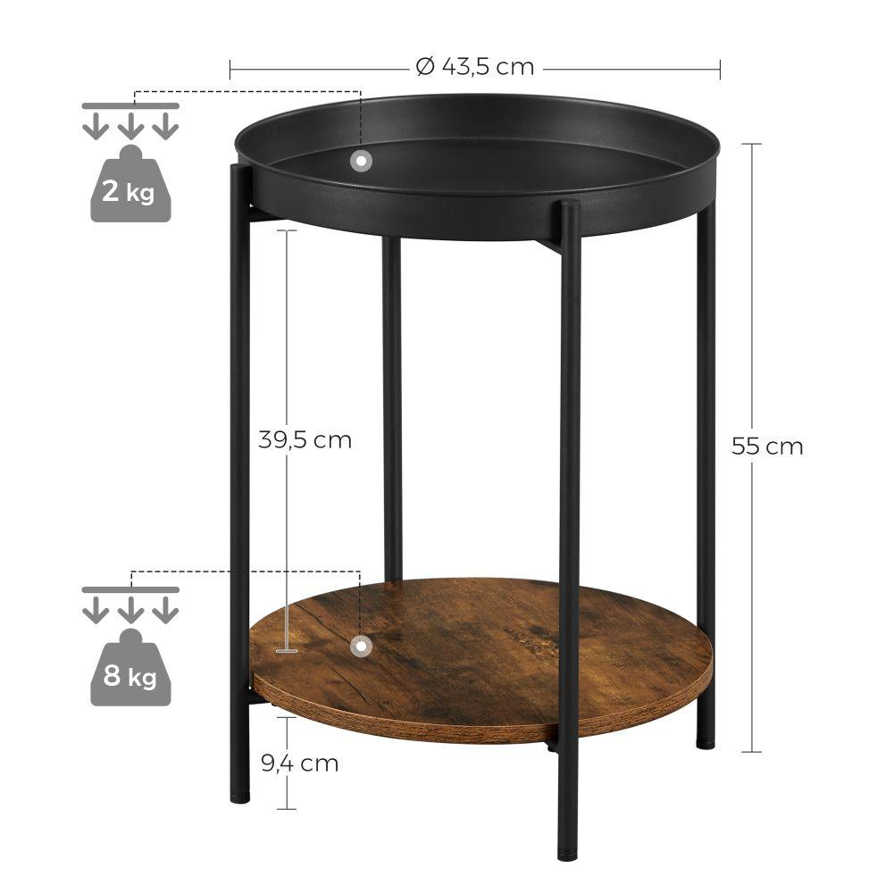 Mesa Auxiliar Tree, Negro y Roble, Ideal para Espacios Reducidos, vista en perspectiva