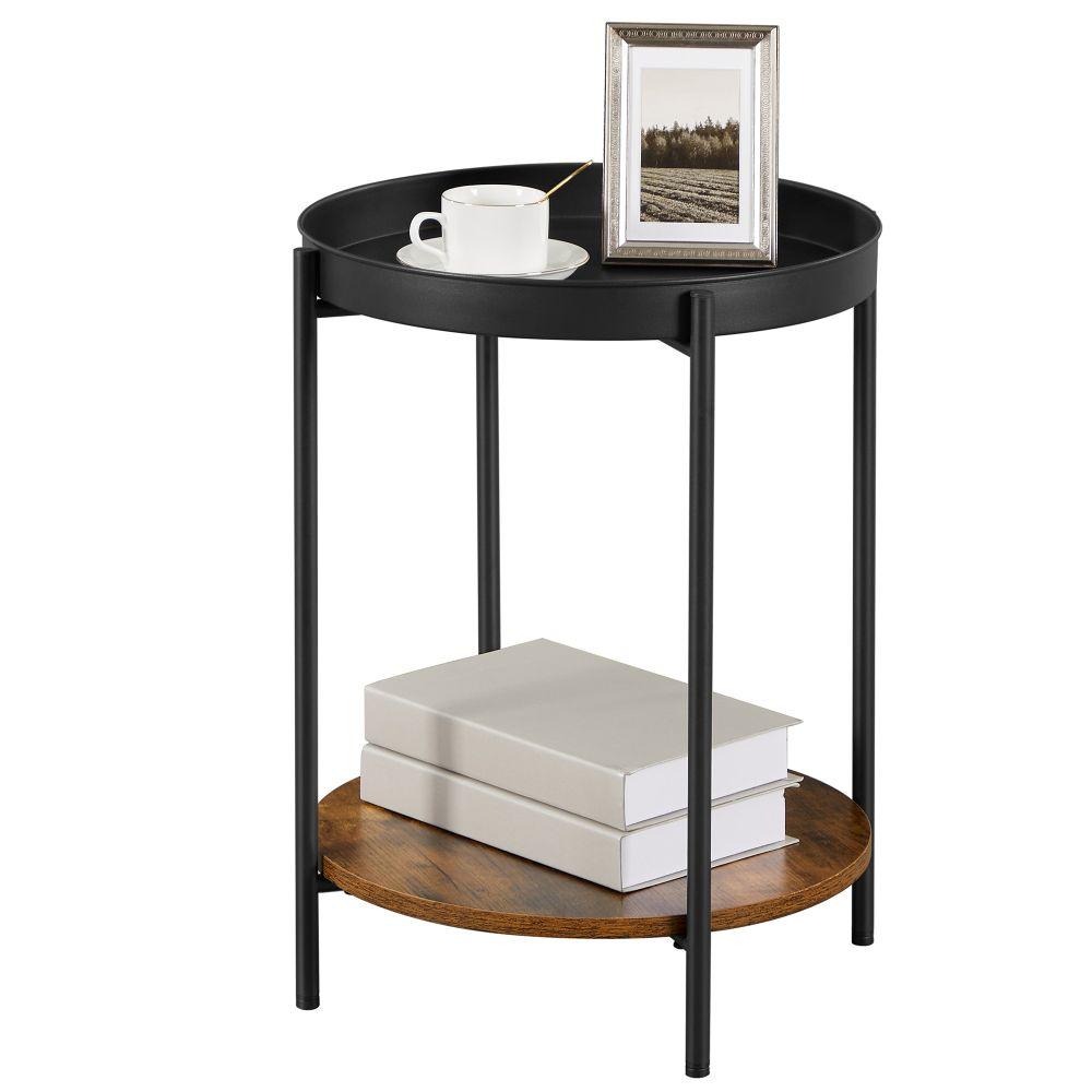 Mesa Auxiliar Tree, Negro y Roble, Ideal para Espacios Reducidos, vista frontal