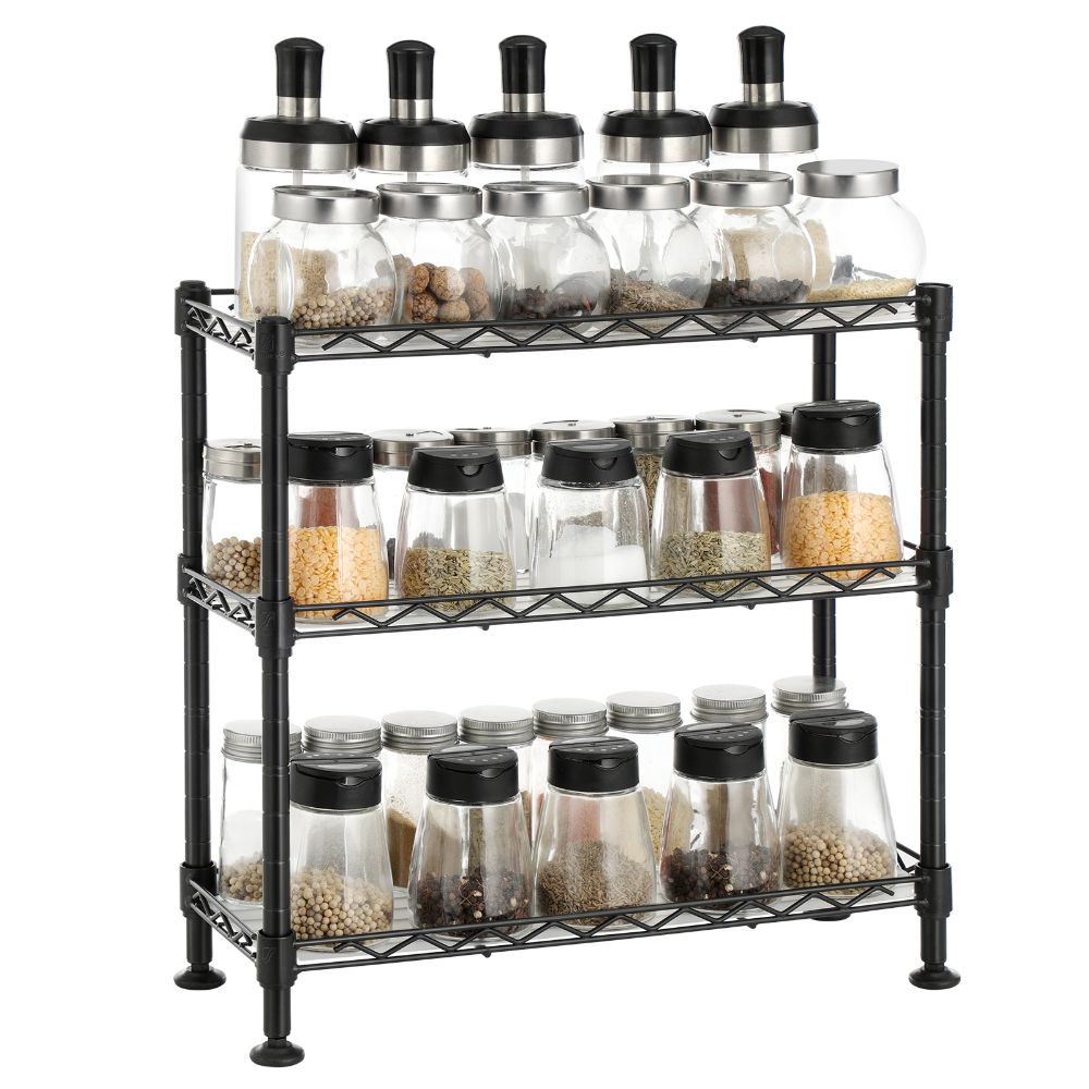 Organizador para Especias Shelves, Negro, de Tres niveles