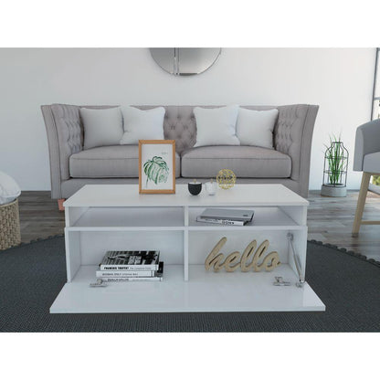 Mesa de Centro Rayo, Blanco, con Varios Entrepaños y Patas de Acero - VIRTUAL MUEBLES