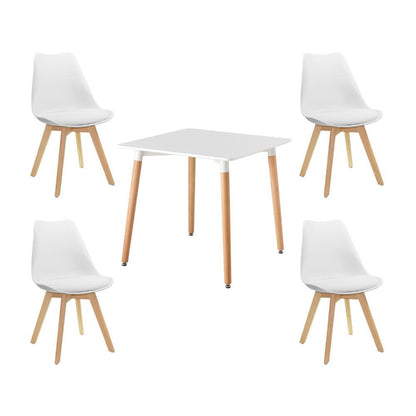 Juego de Comedor Polo · 4 Sillas · Blanco y Café Claro